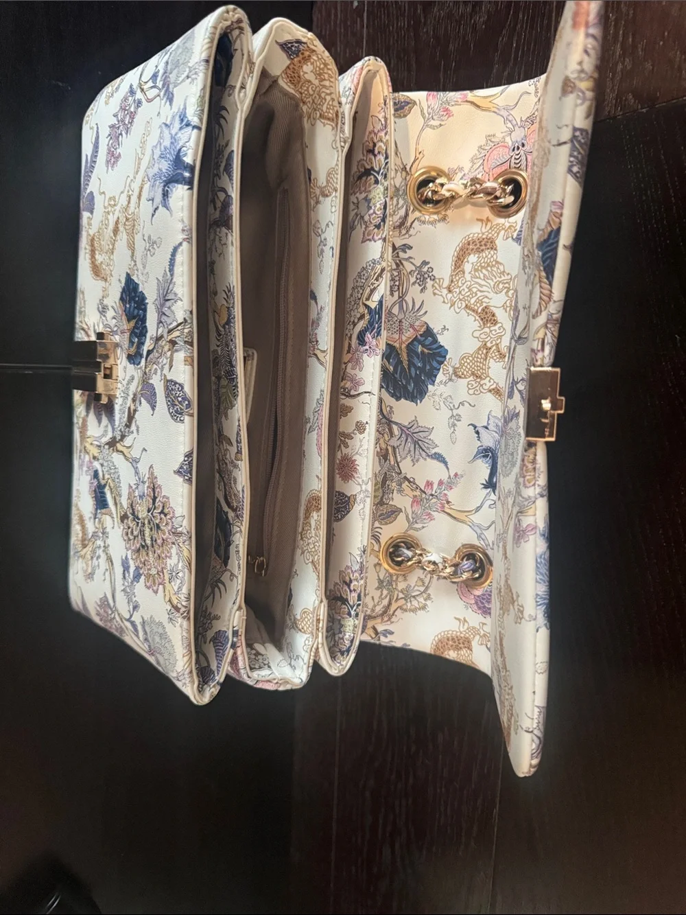 Floral Ivory Chain Strap Shoulder Bag